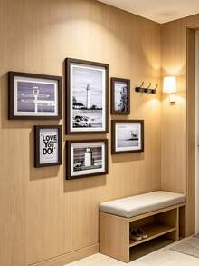 مجموعة إطارات صور جدارية معرض، إطارات صور مثبتة على الحائط من لوح MDF كثيف، مجموعة إطارات صور زخرفية بأحجام متعددة متنوعة، إطارات عرض فن جداري كلاسيكي بسيط، زينة صور معلقة لغرفة النوم وغرفة المعيشة والسكن الجامعي وديكور المنزل - طقم من 6 قطع - مشاهدة 2