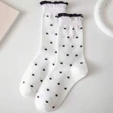 1/3/6 Pairs Women's Polka Dot Pattern Bubble Cuff JK Style Comfortable Breathable Mid-Calf Socks - Black and White - View 17