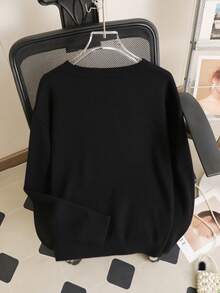 BYGOUBY Plus Size 1XL-4XL Spring/Autumn Basic Thin Knit Sweater Long Sleeve Casual Pullover Soft And Comfortable For Women - Black - View 5