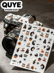 1 Set Decorative Stickers, Aesthetic Stickers, Halloween Theme Mixed Element Patterns, Suitable For Laptop, Camera, Phone Case, Water Bottle, Cosmetic Storage Box, Hair Dryer Shell, Metal Decorative Accessories - L - View 4