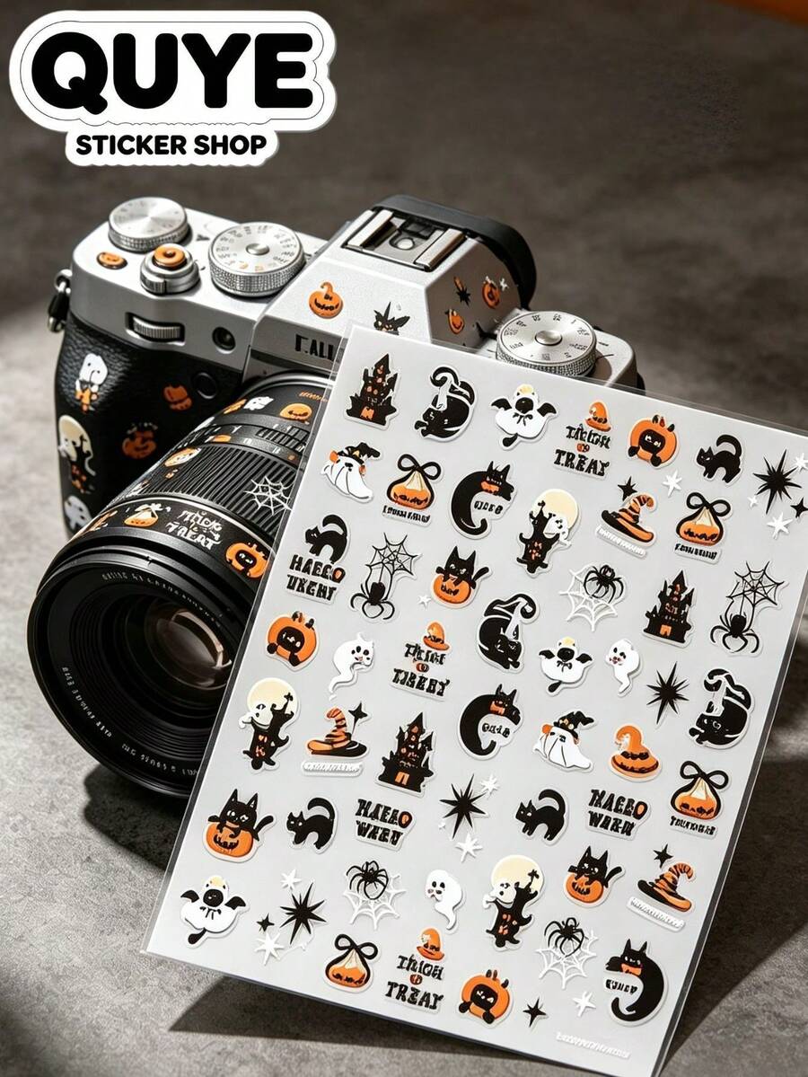 1 Set Decorative Stickers, Aesthetic Stickers, Halloween Theme Mixed Element Patterns, Suitable For Laptop, Camera, Phone Case, Water Bottle, Cosmetic Storage Box, Hair Dryer Shell, Metal Decorative Accessories - L - View 1
