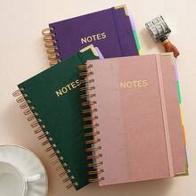 1pc A5 Large Hardcover Spiral Notebook, PU Leather Waterproof Cover, Luxury Gold Foil Scratch-Resistant & Durable, High Capacity Thick Notebook, Academic Style, With Removable Divider Pages Index Tabs, 5-Subject Wide Ruled Notebook Set - Multicolor - View 3