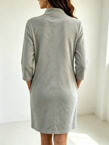Women's Fashion Casual Printed Zip-Up 3/4 Sleeve Baseball Collar Mid-Length Jacket - Grey - View 2