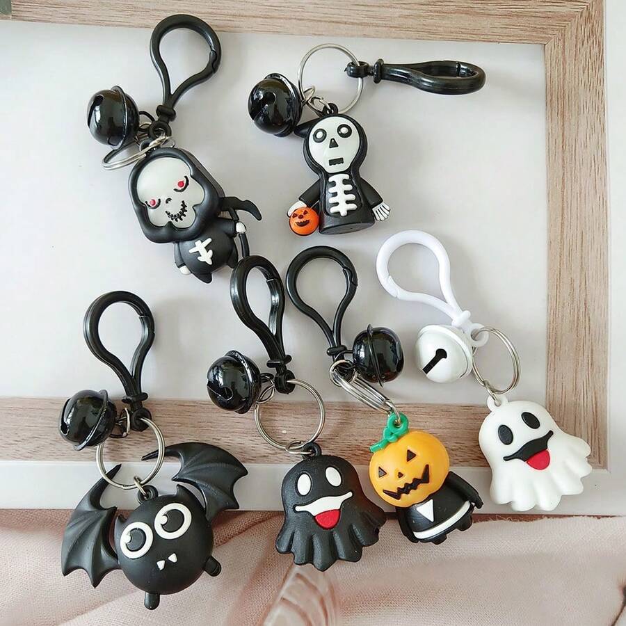 Halloween Cartoon Ghost Skeleton Bat Bell Keychain, Cute Bag Charm Pendant, Holiday Decoration Accessory - Multicolor - View 1