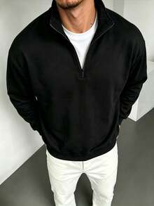 ZYNTH BALENO Men's Autumn/Winter Zip-Up Turn Collar Sweatshirt, Suitable For Sports, Classic Solid Color Long Sleeve Black - Black - View 3