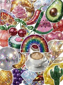 somoving Y2K Sparkly Disco Mirror Ball Stickers, Shiny Glitter Fruit Snack Cute Pet Party Decals For Bullet Journal, Gift Wrap & Scrapbook Embellishment - Multicolor - View 1