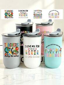 1pc 12oz Stainless Steel Oval Insulated Tumbler With Lid, Portable Travel Mug, Suitable For All Seasons, Teacher's Day Gift - Color - View 12
