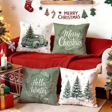 4pcs/1pc Christmas Snowflake Christmas Tree Pattern Pillow Case, Single-Sided Printed Pillow Case, Suitable For Living Room Bedroom Home Decor, All Season Pillow Case - Multicolor - View 1
