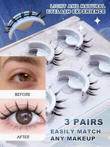 3 Pairs Cartoon Style 3D Faux Mink False Eyelashes, Voluminous Thick Big Eye Effect, Self-Adhesive Glue-Free Band - Cosplay Party Essential, Reusable, Lightweight Cartoon Lashes, Suitable For Daily Makeup And Special Occasions - View 2