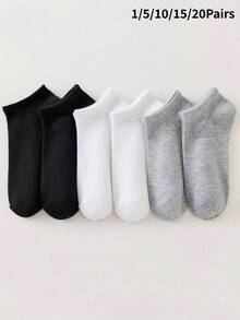 1/5/10/15/20 pares de calcetines invisibles para mujer, blanco/gris/negro, calcetines de primavera/verano, calcetines cortos transpirables de malla, adecuados para uso diario, - Multicolor - Ver 16