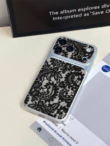 1pc Transparent Black Lace Floral Pattern Full Coverage Lens Protection Anti-Drop Anti-Collision Personalized Phone Case Compatible With IPhone 16 Pro Max 17/16/15/14/13/12/11 Air - Multicolor - View 3