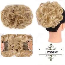 Moño de novia sintético grande y desordenado con rizos, chignon con peine y clips, funda para coleta, extensión de coleta de cabello sintético natural falso - Multicolor - Ver 25
