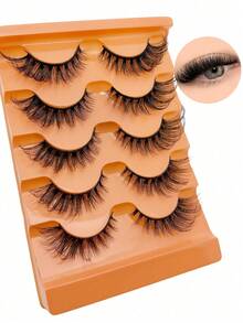 5 Pairs Full Strip Lashes Cat Eye False Eyelashes Natural Lightweight Fox Eye Style Fluffy And Thick Lengthened Outer Corner Suitable For Daily Makeup Perfect For Enhancing Eye Shape And Creating Soft Charming Looks For Everyday Wear - View 2