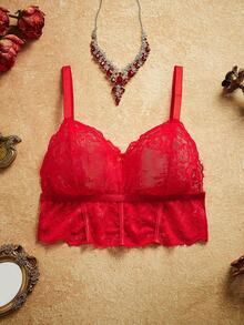 PinupPomp Fashionable Vintage Red Lace Patchwork Plus Size Sexy Lingerie Set 3pcs - Red - View 5