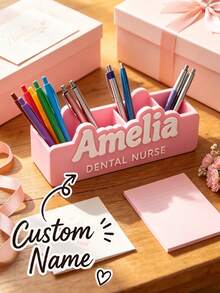 Tempat Pena/Organizer Meja Cetak 3D yang Dipersonalisasi, Nama atau Teks yang Dapat Disesuaikan, Cocok untuk Perawat atau Guru, Hadiah Kustom untuk Pendidik atau Perlengkapan Sekolah, Penyimpanan Penting Kantor Kapasitas Besar - MultiWarna - View 3