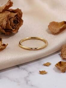 1pc Stainless Steel 18K Gold Plated Fashion Smooth Single Rhinestone Ultra Thin Ring, Low-Key Elegant Texture, Suitable For Commute, Casual And Various Outfits, Minimalist Versatile Hand Accessory - Ultra-thin Rhinestone Ring - View 7