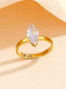 1pc Luxury Zirconia Open Ring, High-End Minimalist Stainless Steel Gold Finger Ring, Atmospheric Accessory For Women, Suitable For Daily Wear - Yellow Gold - View 1