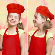 5pcs Kids Apron & Chef Hat Set, Unisex, With 2 Pockets & Adjustable, Suitable For Cooking Class, Baking, Painting, Crafting, Ages 6-13 - Multicolor - View 6