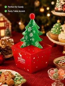 10pcs Christmas Dessert Gift Boxes, Festive Atmosphere Packaging, Cute Tree Top Shaped Party Favor Boxes, Suitable For Candy, Cookies, Desserts, Party Gifts, Table Decor, Celebration Supplies - Multicolor - View 5