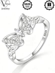 1pc S925 Sterling Silver Celtic Knot Butterfly Shaped Ring, Perfect For Daily Wear And Anniversary Gift, Comes With Gift Box - Silver - View 2