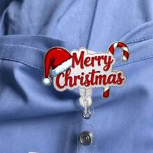 1pc Christmas Retractable Badge Holder, Christmas Hat & Candy Pattern ID Card Clip, Suitable For Nurses, Doctors, Teachers, Back To School, Halloween, Christmas - A - View 1