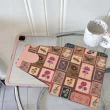 1件復古郵票花卉蜜蜂蝴蝶360°可旋轉平板保護殼，多角度視角書本式支架，相容 iPad A16 2025、Galaxy Tab S9 FE/S8 Plus/S7/S10、Pad、MatePad、Pad、Honor Pad、Xiaoxin Pad - 彩色 - 查看 3
