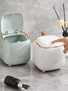 1PC Compact Desktop Trash Can, ABS Material Trash Can, Mini Cleaning Trash Can, Plastic Small Trash Can, Simple Desktop Trash Can, Small Storage Box, Desktop Trash Can, Cute Home Office, Double Layer Hidden Trash Bag Design, Press To Open, Large Opening Design - Multi-color - View 2