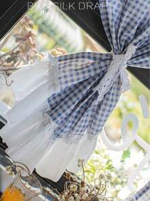 1pc Japanese Minimalist Girl Style Small Checkered Ruffle Half Curtain, Kitchen Coffee Short Curtain, Translucent Non-See-Through Sheer Curtain, Bathroom Door Partition Curtain - 1PC - View 11