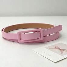 Women Minimalist Solid PU Skinny Waist Belt, Square Punch‑Free Buckle Decor Accessory For Campus Summer Fall Autumn Halloween Daily Outfit Matching - Small Bag Buckle Thin Belt - View 20
