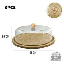 3 Packs Food Serving Platter Set, Natural Bamboo Base Tray With Clear Plastic Dome Lid, Multi‑Shape & Multi‑Size Dust‑Proof Display Stand, Perfect For Cakes, Cookies, Cheese, Fruit And Home Party Food Display - 3-piece Bread Box Set - View 14