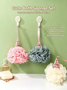 Ice‑Cream Shaped Bath Loofah, Large Thickened Shower Sponge Ball, Soft Comfortable Body Bath Pouf, Gentle Skin‑Friendly Bathing Accessory, Rich Foam Quick‑Lathering Shower Ball, Hanging Design Exfoliating Bath Sponge For Bathroom Daily Body Cleansing - Multicolor - View 4