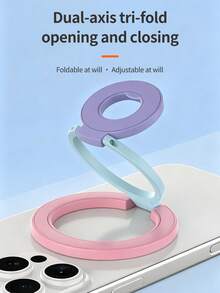 Tri‑Fold Magnetic Phone Ring Holder,360°Rotatable Alloy Finger Ring Kickstand,Multi‑Angle Desktop Stand Compatible With Magnetic Phone Cases - Multicolor - View 3