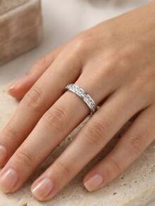 1pc Stainless Steel 18K Gold Plated Luxury Single Row Full Circle Rhinestone Ring, Exquisite Sparkling Texture, Suitable For Dress, Shirt, Commute Outfit, Simple Versatile Hand Accessory - Single Row Full Circle Rhinestone Ring - View 14