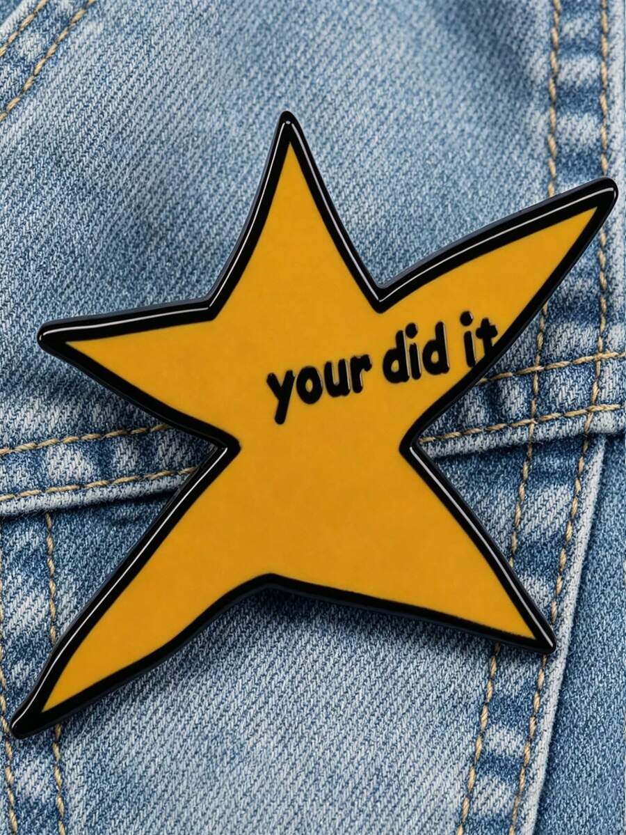 QIHOO 1 Peça Broche de Esmalte em Forma de Estrela "Você Conseguiu", Acessório de Distintivo Engraçado, Presente para Amigos - Multicolorido - Visão 1