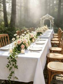 1pc Plain Weave Rectangular Tablecloth - Stain-Resistant, Wrinkle-Resistant, Washable Polyester Tablecloth, 150 X 259cm (Approx. 59 X 102 Inches) Suitable For Kitchen Dining/Party/Wedding Indoor And Outdoor Use (White) - White - View 6