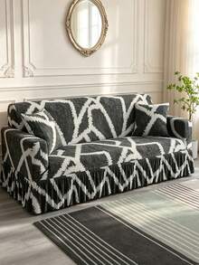 1pc Printed Hem Elastic Sofa Cover, Dust-Proof & Stain-Resistant, Stretchable One-Piece Full Coverage Sofa Protector, Living Room Home Decor, Machine Washable - Grey - View 4