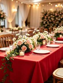 1pc Flat Rectangular Tablecloth - Stain Resistant & Wrinkle-Free Polyester Tablecloth, 150 X 259cm (Approx. 59 X 102 Inches) Suitable For Kitchen Dining/Party/Wedding Indoor And Outdoor Use (Red) - Red - View 3