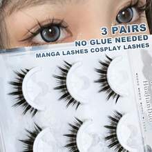 3 Pairs Cartoon Style 3D Faux Mink False Eyelashes, Voluminous Thick Big Eye Effect, Self-Adhesive Glue-Free Band - Cosplay Party Essential, Reusable, Lightweight Cartoon Lashes, Suitable For Daily Makeup And Special Occasions - View 7