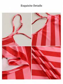 DORISS Summer Asymmetric Mermaid Striped Slip Dress Color Block Striped Dress Elegant - Multicolor - View 7