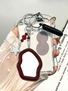 Y2k Exquisite And Fashionable Acrylic Keychain Phone Ring Card Holder,Card Package Keychain, Transparent Id Card Package Set, With Detachable And Sliding Cover, Women's Red Mirror Keychain And Pentagram Keychain - Multicolor - View 10