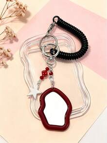 Y2k Exquisite And Fashionable Acrylic Keychain Phone Ring Card Holder,Card Package Keychain, Transparent Id Card Package Set, With Detachable And Sliding Cover, Women's Red Mirror Keychain And Pentagram Keychain - Multicolor - View 6
