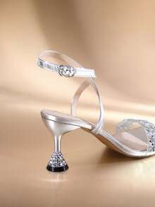 Etoivie Summer Fashion Colorful Rhinestone Women's High Heel Sandals, Kitten Heels Halloween - Silver - View 4