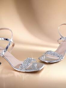 Etoivie Summer Fashion Colorful Rhinestone Women's High Heel Sandals, Kitten Heels Halloween - Silver - View 2