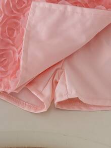 2pcs Baby Girl Princess Style 3D Rose Lapel Short Jacket & Matching Patchwork Skort Set, Spring/Autumn Lightweight - Baby Pink - View 9