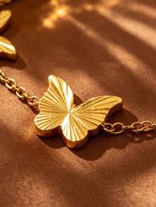 1pc Minimalist Versatile Butterfly Element Stainless Steel Chain Bracelet For Women, Suitable For Daily Wear - Yellow Gold - View 9