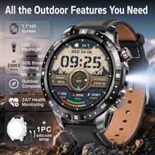 JIAYAOO Men's Smart Watch With LED Flashlight, Compass, Altimeter, Outdoor Fitness Tracking Watch, Supports Route Tracking, 1.7-Inch Large Screen, Wireless Calling, 1000mAh Battery, 100+ Sports Modes, IPX8 Waterproof, Suitable For Running, Hiking, Cycling - View 15