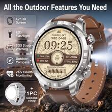 JIAYAOO Men's Smart Watch With LED Flashlight, Compass, Altimeter, Outdoor Fitness Tracking Watch, Supports Route Tracking, 1.7-Inch Large Screen, Wireless Calling, 1000mAh Battery, 100+ Sports Modes, IPX8 Waterproof, Suitable For Running, Hiking, Cycling - View 12