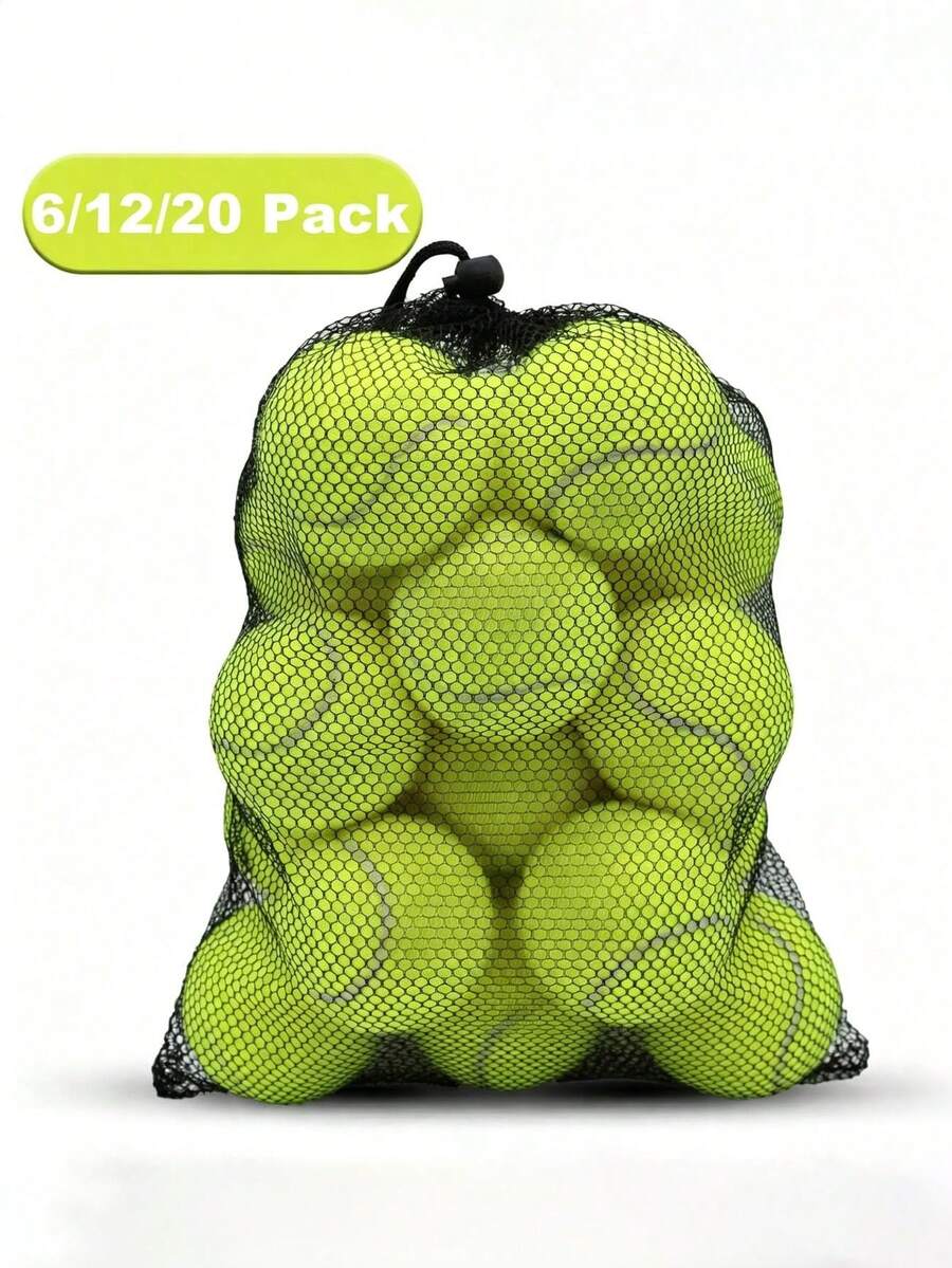 Tennis Balls, 6/12/20 Pack Training Tennis Balls With Mesh Bag, High Elasticity, Suitable For Beginner Tennis Practice, Can Also Be Used As Pet Dog Sports Balls - Green - View 1