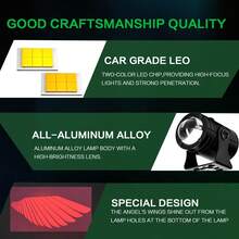 2pcs Motorcycle Spotlights + Angel Wings LED Projector Lights, Electric Vehicle Street Modification Welcome Decoration Anti-Collision Laser Lights - Advanced Version - View 4