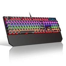 MageGee - STORM Punk Wired Mechanical Keyboard, 104 Tombol, Saklar Biru, Tutup Tombol Bulat Retro dengan Sandaran Pergelangan Tangan Magnetik, Anti-Ghosting, Lampu Latar Warna Solid/Pelangi yang Dapat Diatur, Tersedia Berbagai Warna, Cocok untuk PC/Laptop/Rumah/Gaming/Hadiah - View 16
